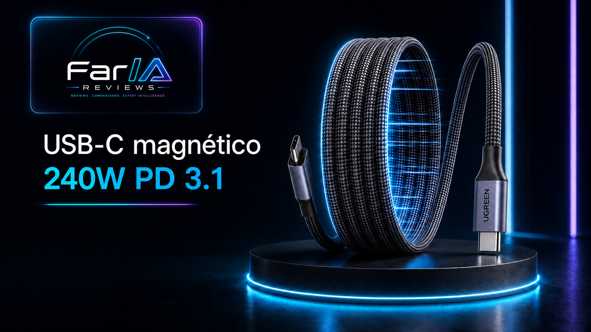UGREEN Cable USB-C Magnético 240W PD 3.1 en imagen FarIA Reviews