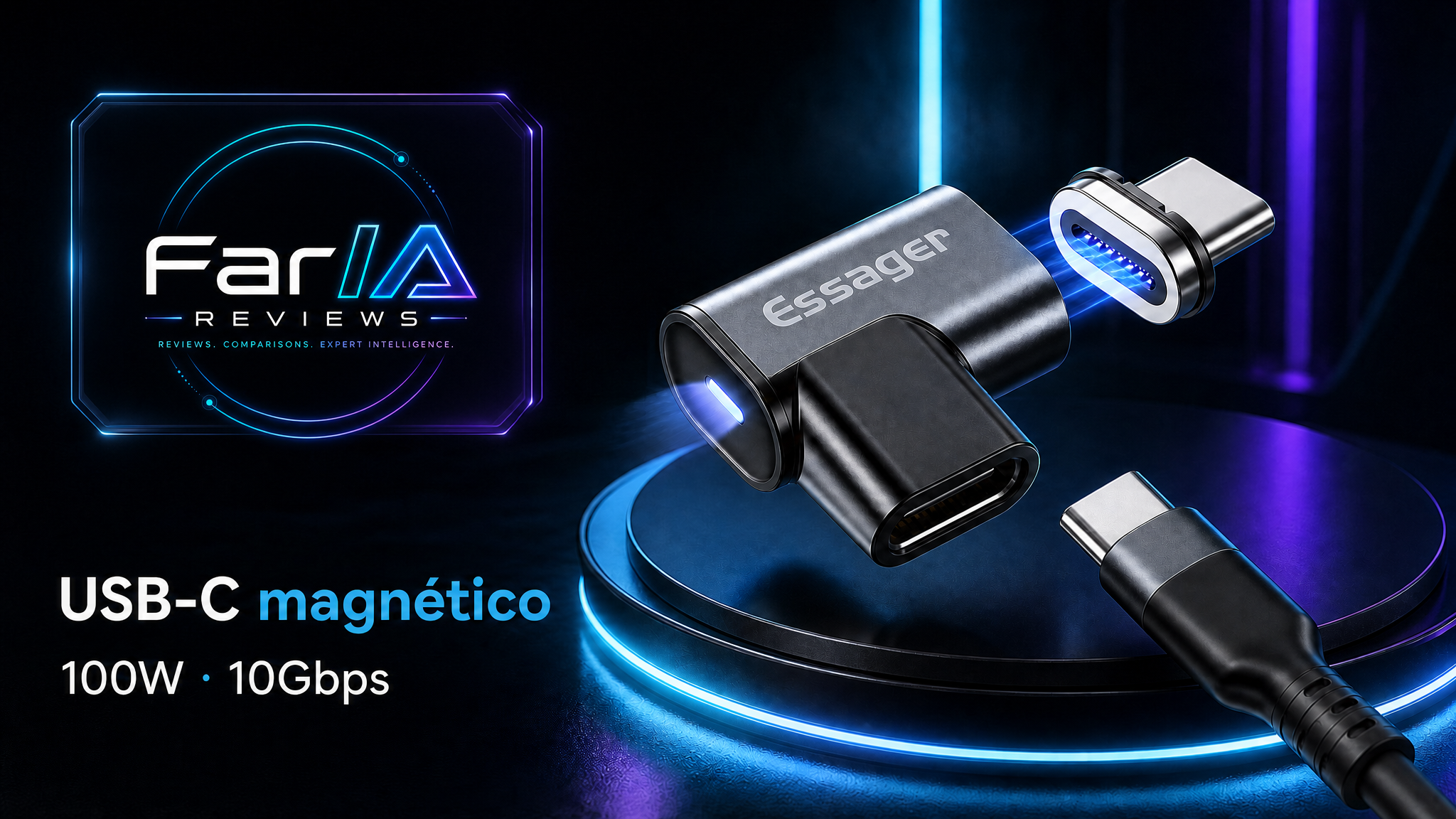 ESSAGER Adaptador Magnético USB-C 100W/10Gbps en imagen FarIA Reviews