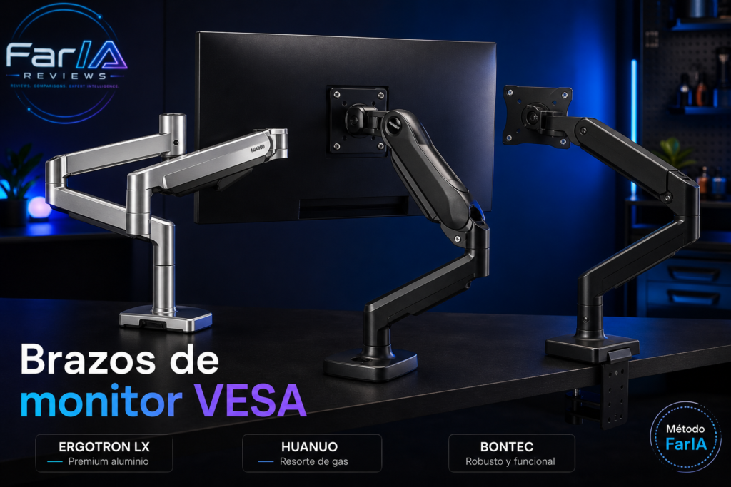Brazos de monitor VESA para setup creator comparados por FarIA Reviews