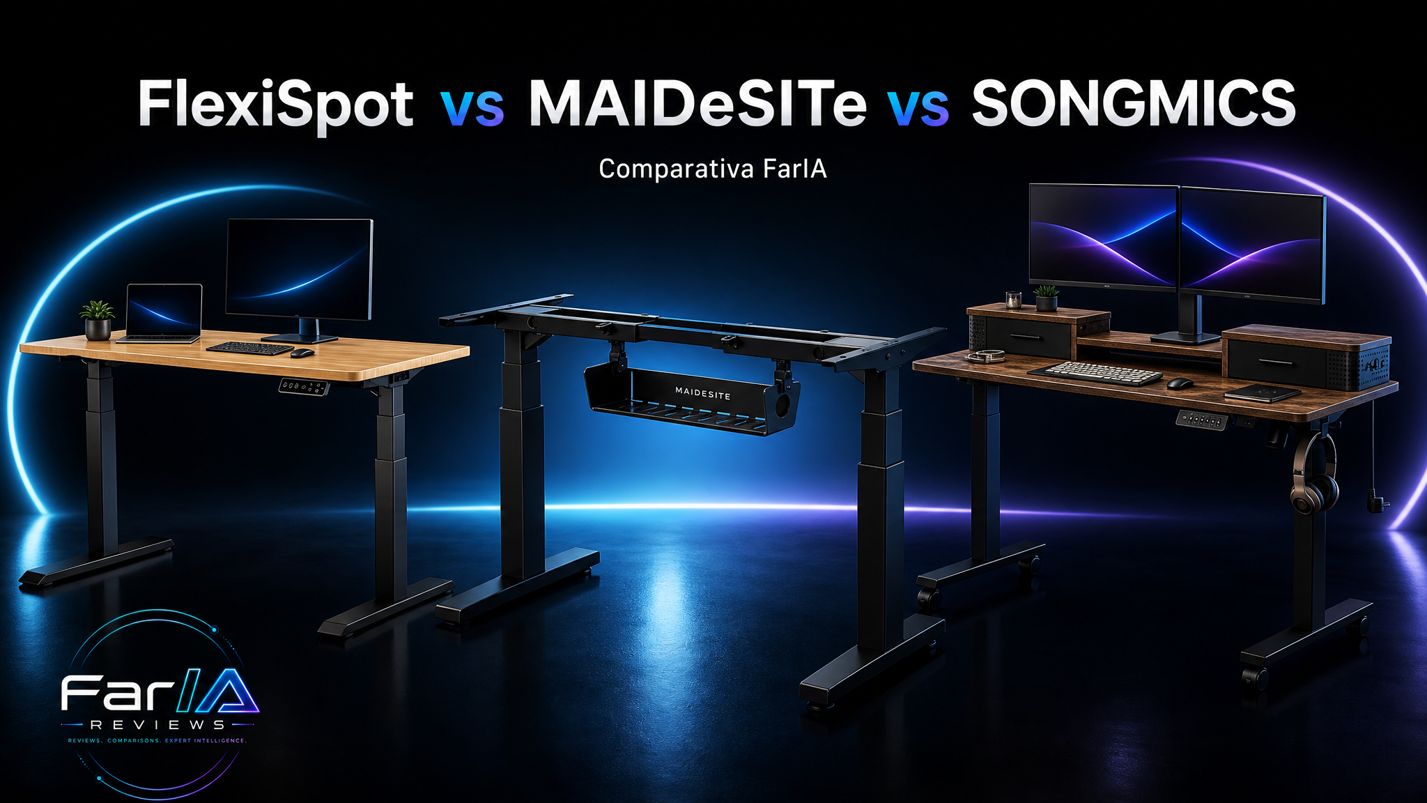 FlexiSpot E7 vs MAIDeSITe T2 Pro Plus vs SONGMICS comparativa FarIA