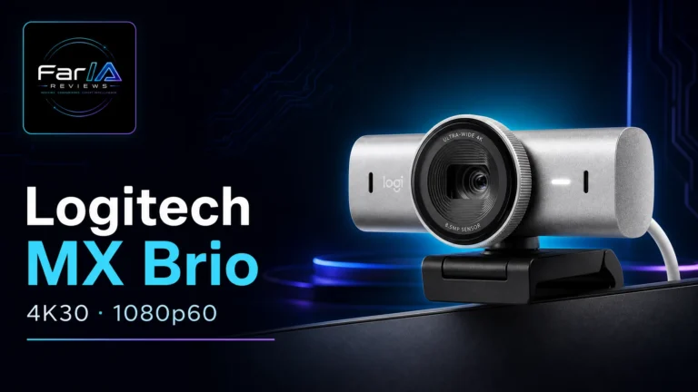 Logitech MX Brio webcam 4K en card editorial FarIA Reviews