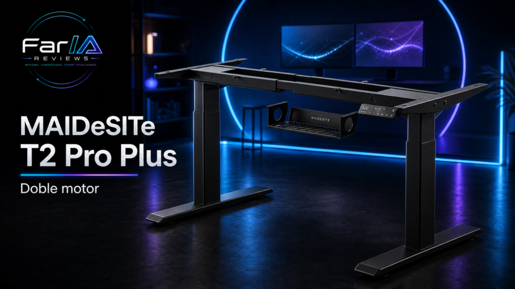 MAIDeSITe T2 Pro Plus estructura de escritorio elevable en card editorial FarIA Reviews