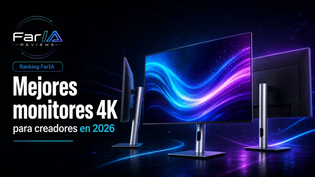 Mejores monitores 4K para creadores en 2026 con logo FarIA Reviews
