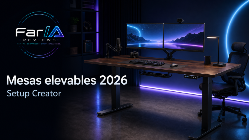 Mesas elevables eléctricas para setup creator y doble monitor comparadas por FarIA Reviews