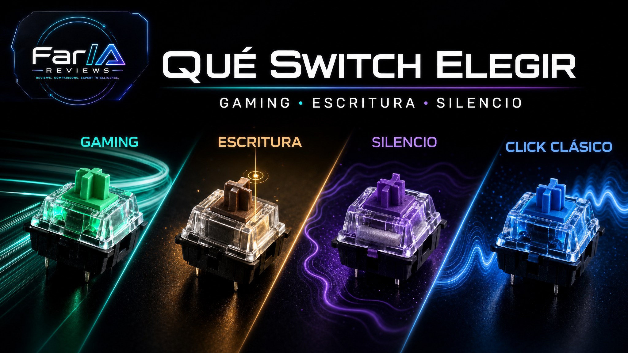 Guía visual FarIA para elegir switch de teclado mecánico por gaming escritura silencio y click clásico