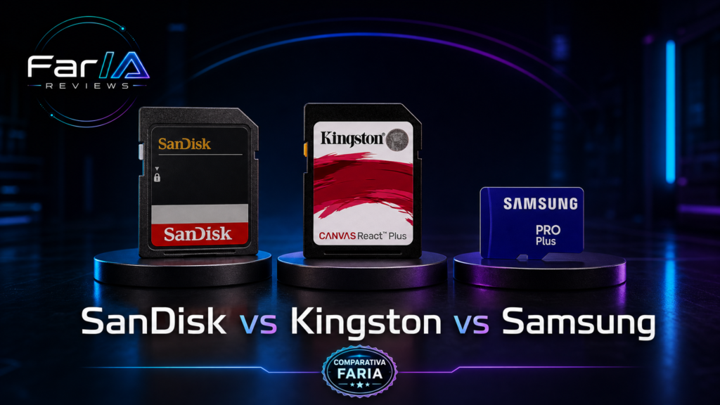 Comparativa SanDisk vs Kingston vs Samsung microSD con producto real y estética FarIA Reviews