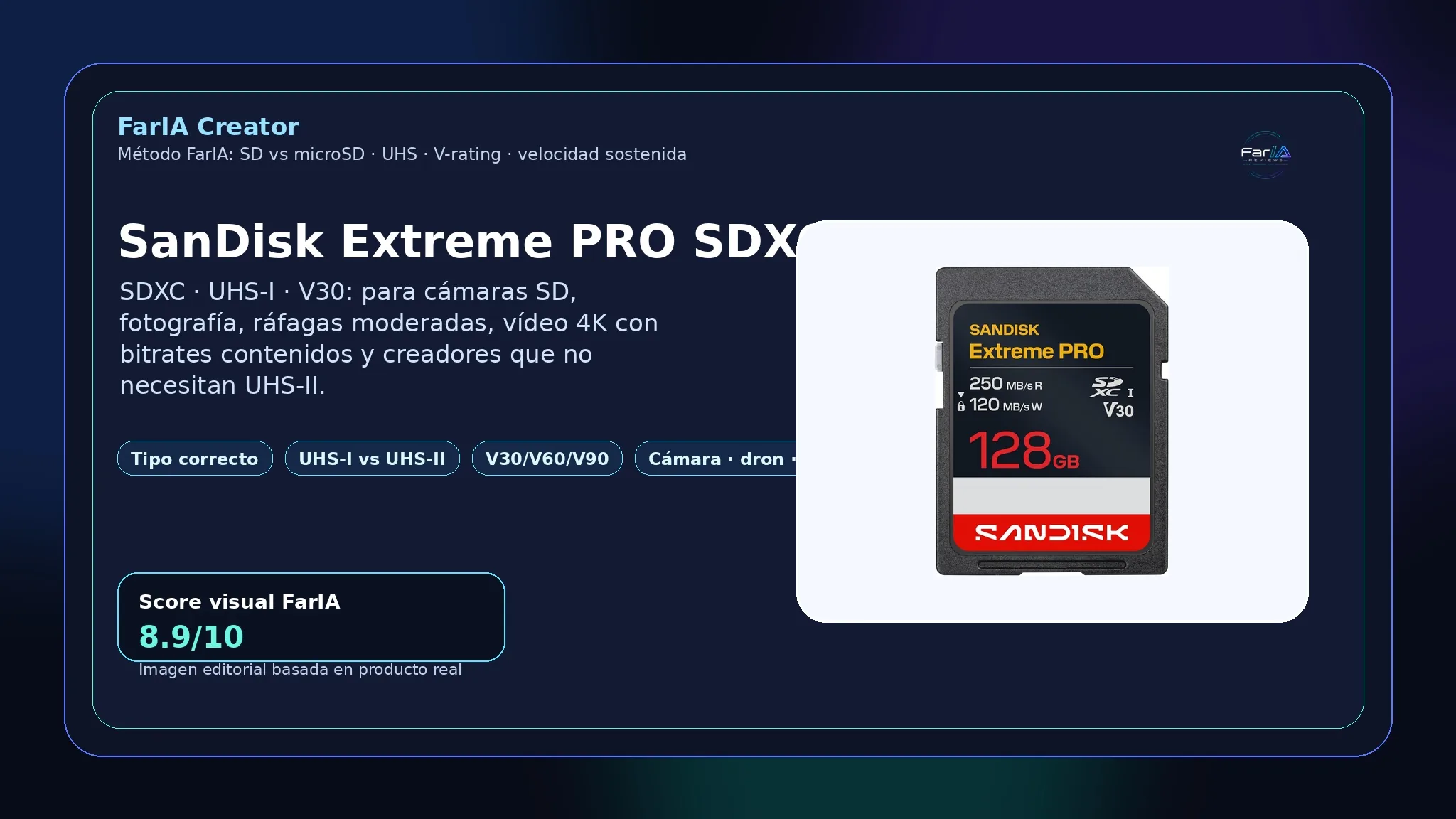 SanDisk Extreme PRO SDXC tarjeta analizada por FarIA Reviews