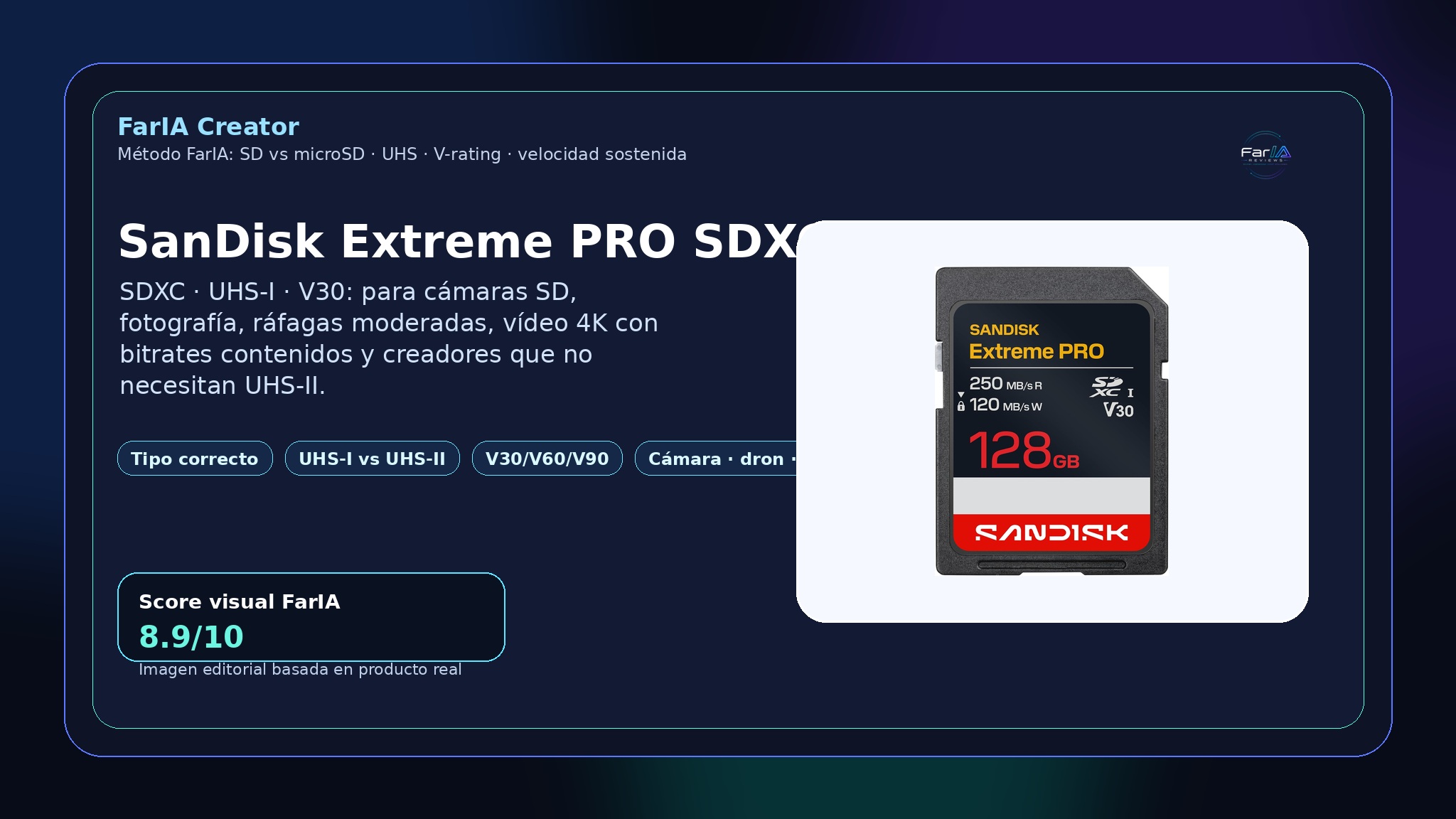 SanDisk Extreme PRO SDXC tarjeta analizada por FarIA Reviews