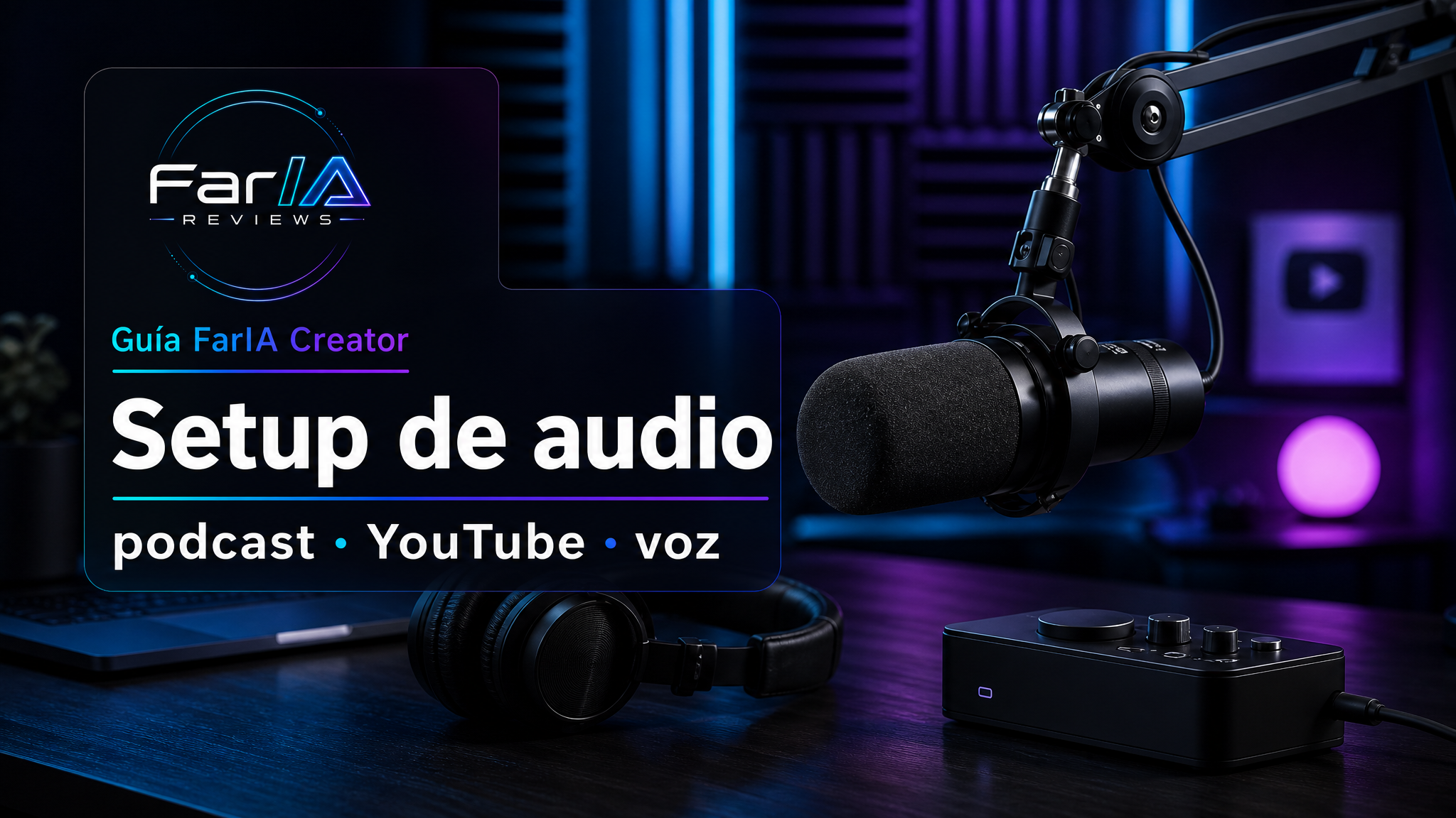 Setup de audio para podcast y YouTube en casa: micrófono, brazo e interfaz