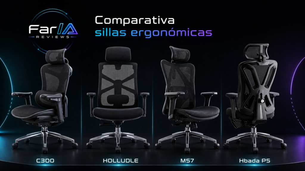 Comparativa de sillas ergonómicas SIHOO HOLLUDLE M57 Hbada P5 FarIA Reviews