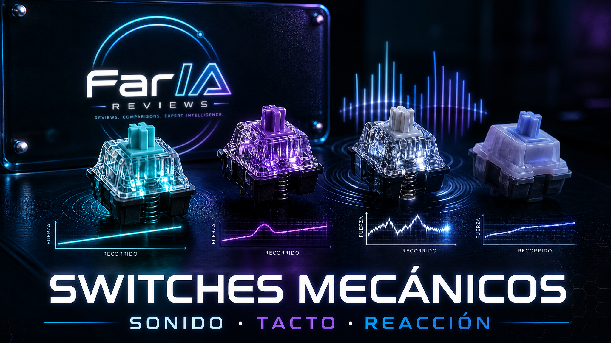 Switches de teclados mecánicos con sonido tacto y reacción visualizados por FarIA Reviews