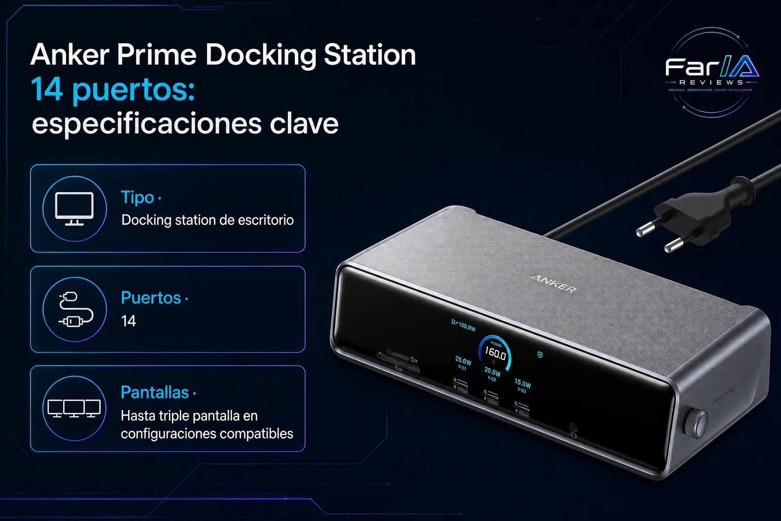Anker Prime Docking Station 14 puertos review: precio y dónde comprar: producto exacto, especificaciones y claves de compra