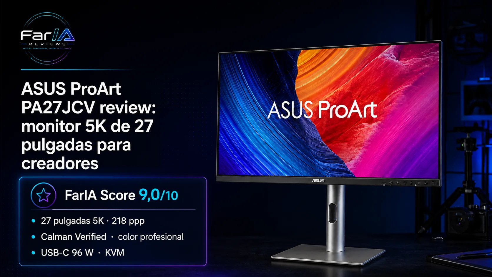 ASUS ProArt PA27JCV review: monitor 5K de 27 pulgadas para creadores · infografía Image 2.0 con especificaciones, valoración y claves de compra FarIA
