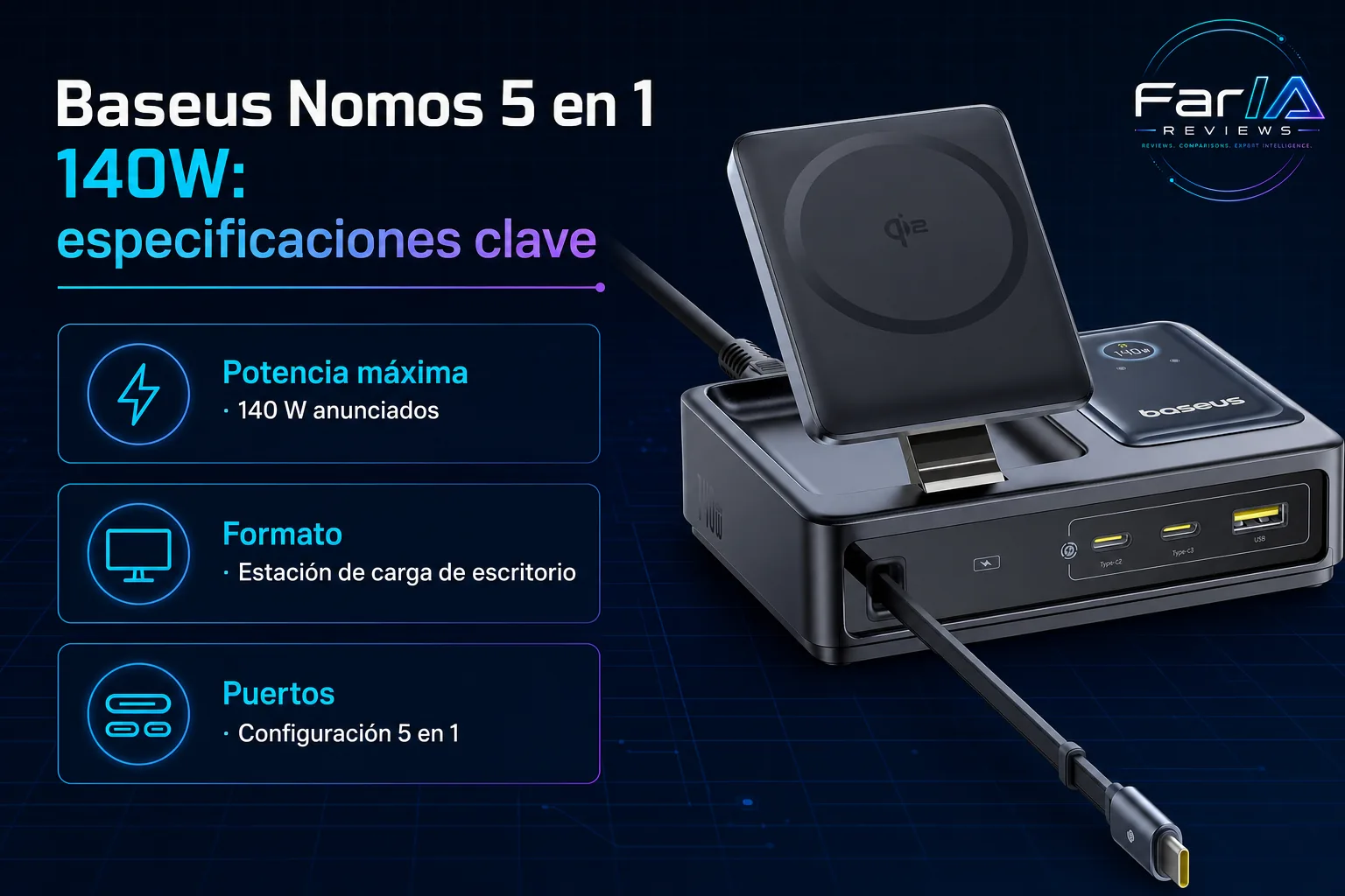 Baseus Nomos 5 en 1 140W review: precio y dónde comprar: producto exacto, especificaciones y claves de compra
