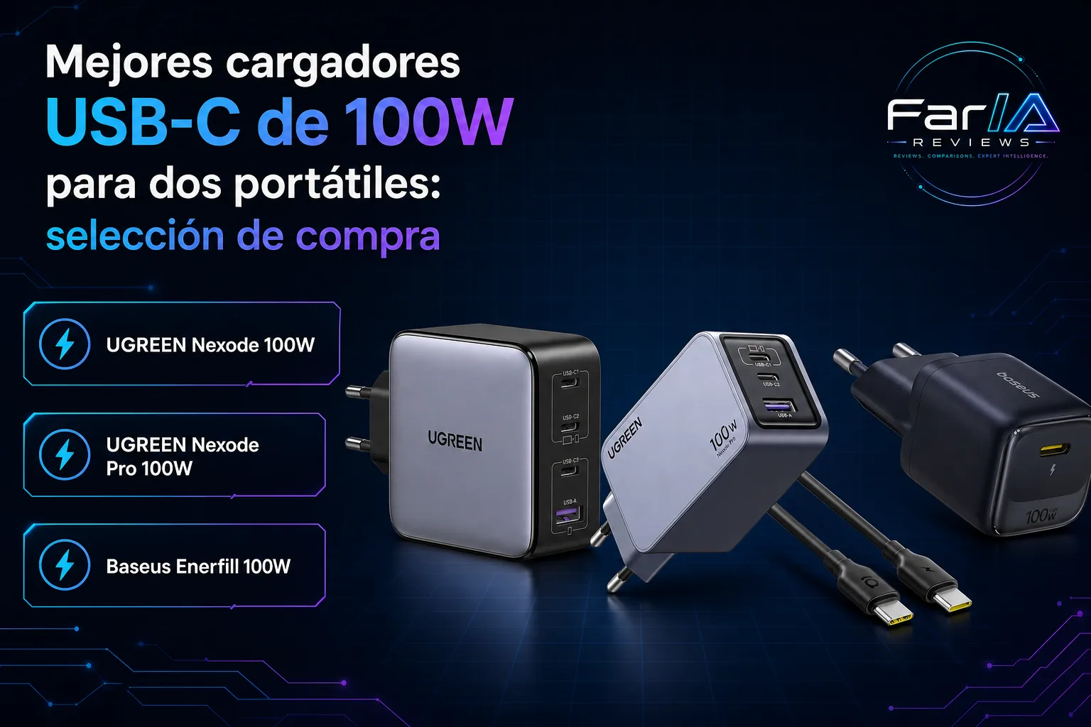 Mejores cargadores USB-C de 100W para dos portátiles: precio y cuál comprar: producto exacto, especificaciones y claves de compra