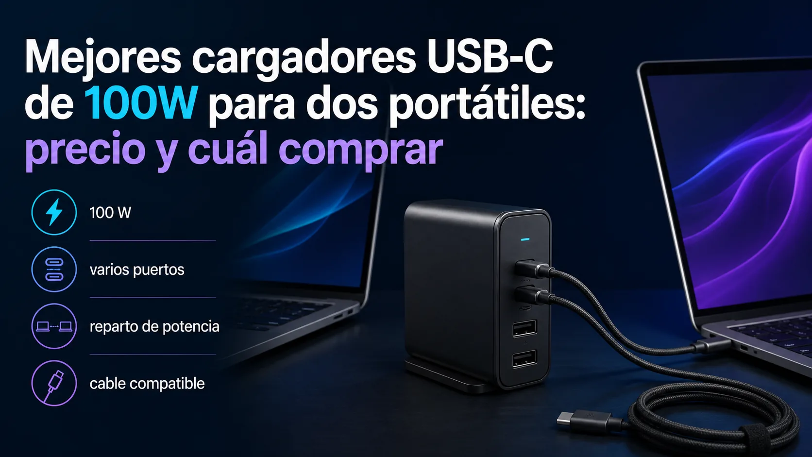 Mejores cargadores USB-C de 100W para dos portátiles: precio y cuál comprar: infografía Image 2.0 con especificaciones y claves de compra