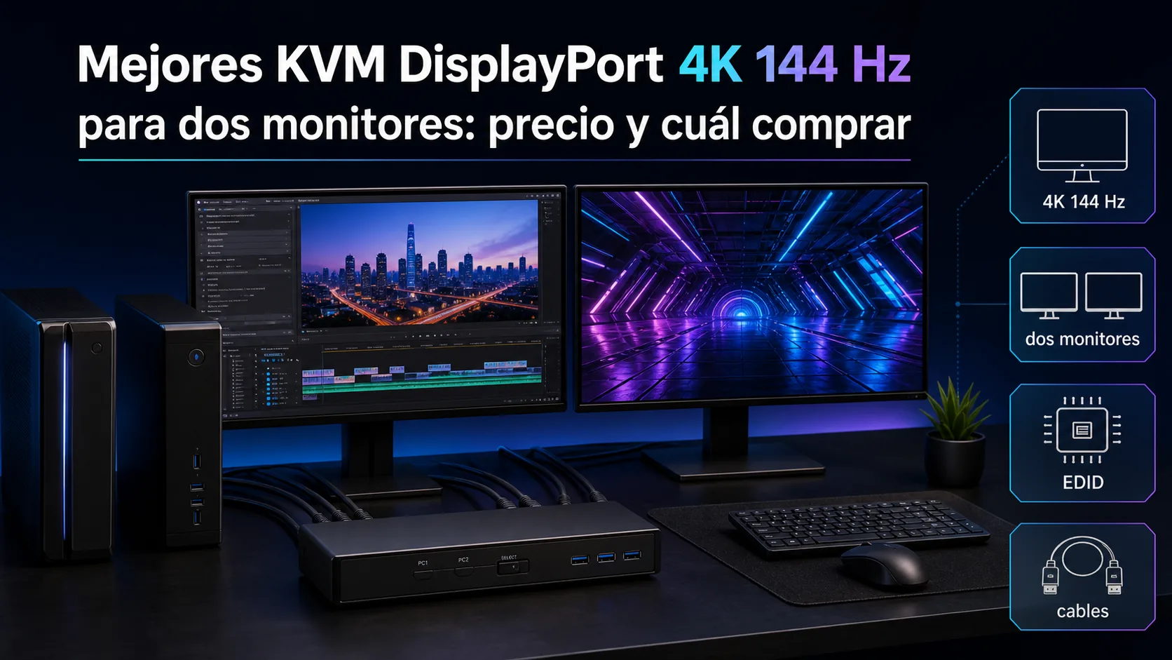 Mejores KVM DisplayPort 4K 144 Hz para dos monitores: precio y cuál comprar Mejores KVM DisplayPort 4K 144 Hz para dos monitores: precio y cuál comprar: infografía Image 2.0 con especificaciones y claves de compra
