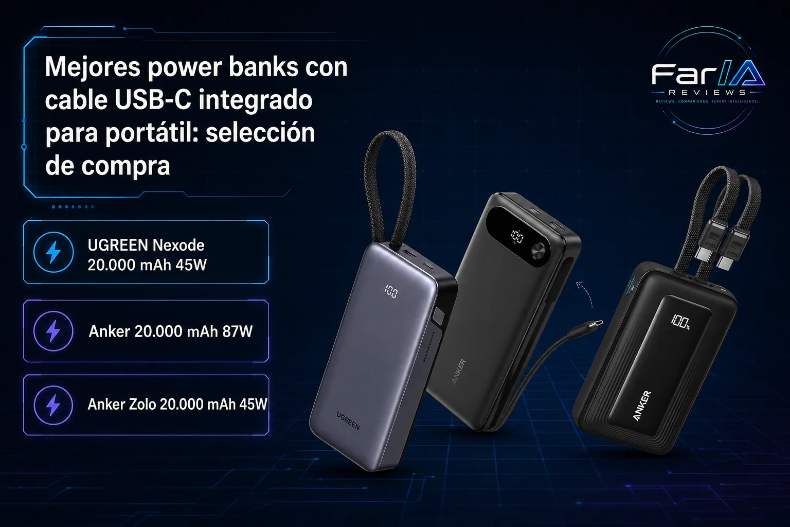 Mejores power banks con cable USB-C integrado para portátil: precio y cuál comprar: producto exacto, especificaciones y claves de compra