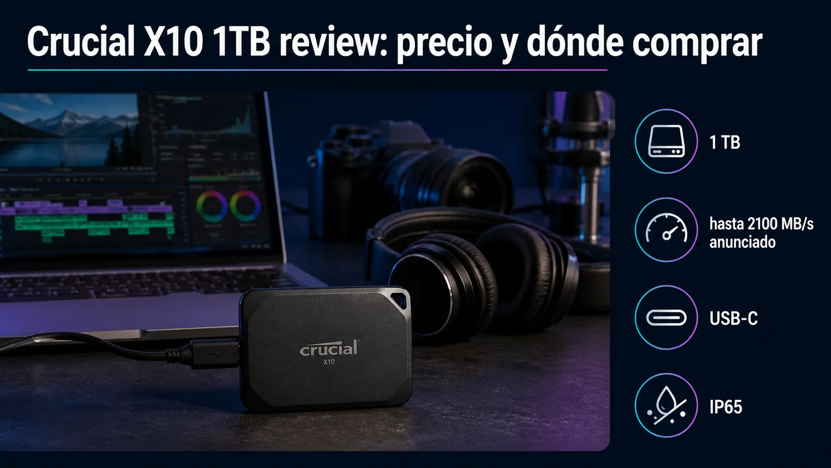 Crucial X10 1TB review: precio y dónde comprar Crucial X10 1TB review: precio y dónde comprar: infografía Image 2.0 con especificaciones y claves de compra