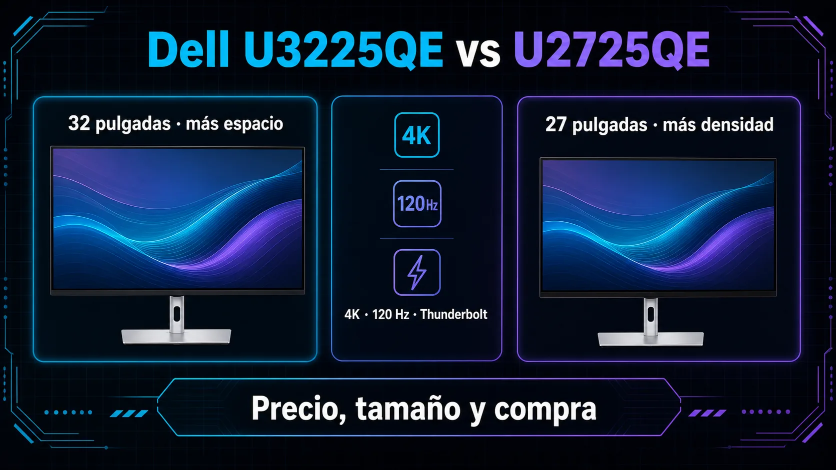 Dell U3225QE vs U2725QE: precio y cuál comprar Dell U3225QE vs U2725QE: precio y cuál comprar: infografía Image 2.0 con especificaciones y claves de compra