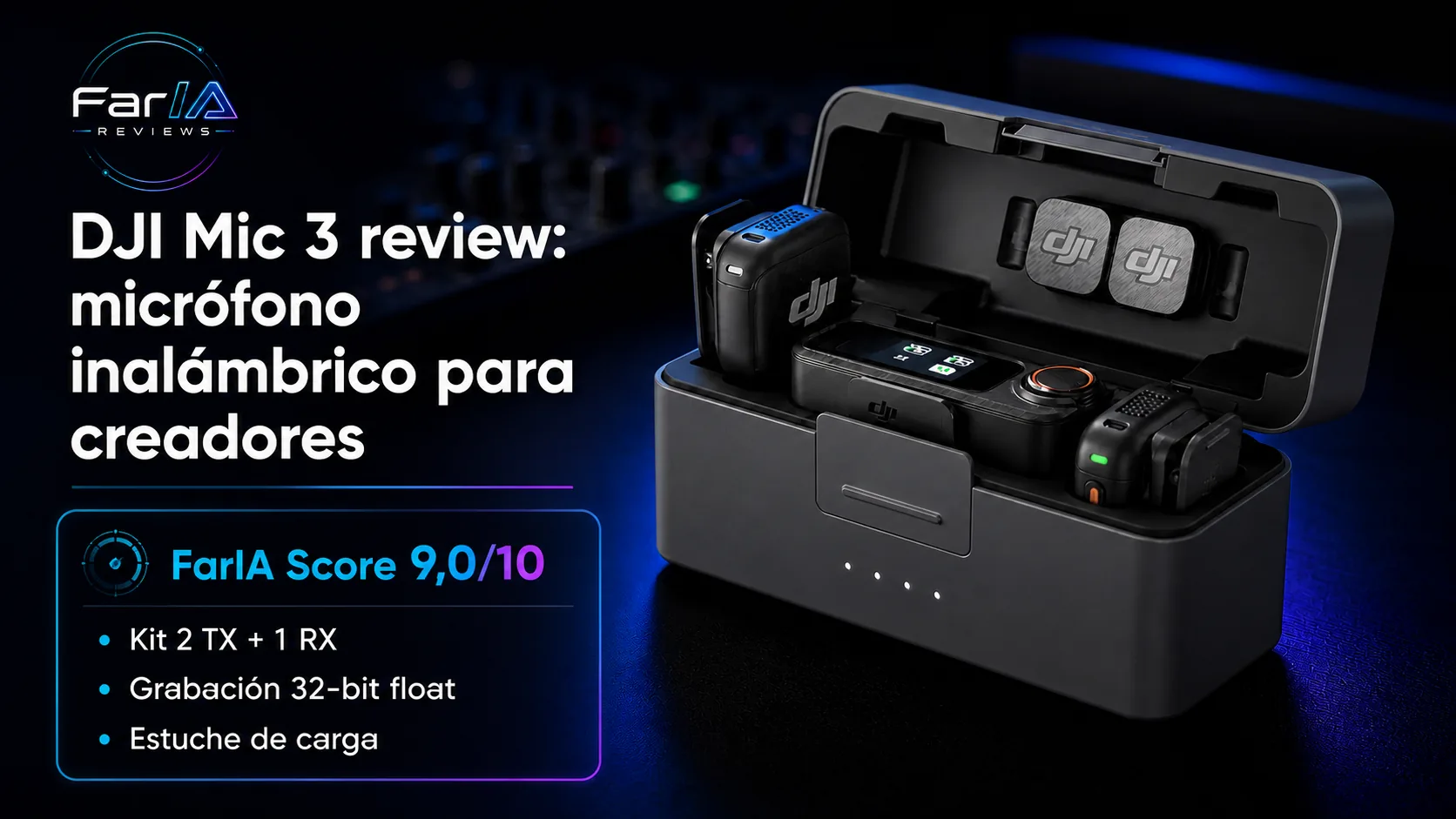 DJI Mic 3 review: micrófono inalámbrico para creadores · infografía Image 2.0 con especificaciones, valoración y claves de compra FarIA
