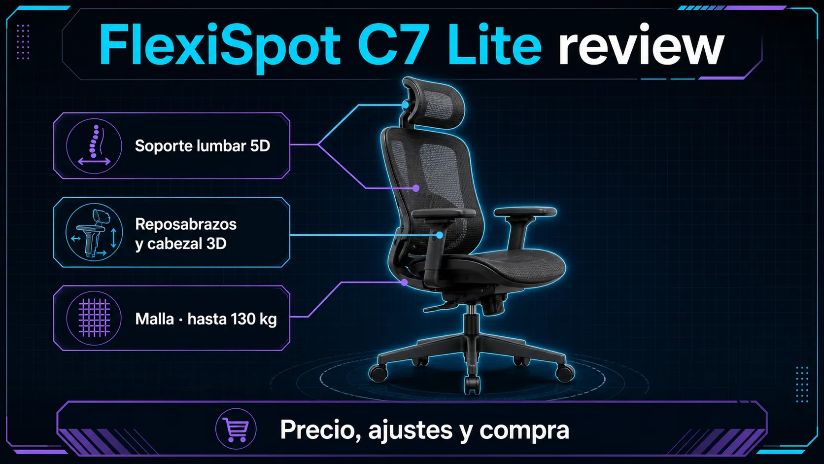 FlexiSpot C7 Lite review: precio y dónde comprar FlexiSpot C7 Lite review: precio y dónde comprar: infografía Image 2.0 con especificaciones y claves de compra