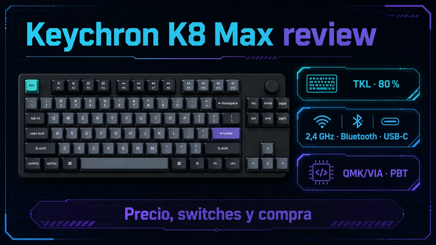 Keychron K8 Max review: precio y dónde comprar Keychron K8 Max review: precio y dónde comprar: infografía Image 2.0 con especificaciones y claves de compra