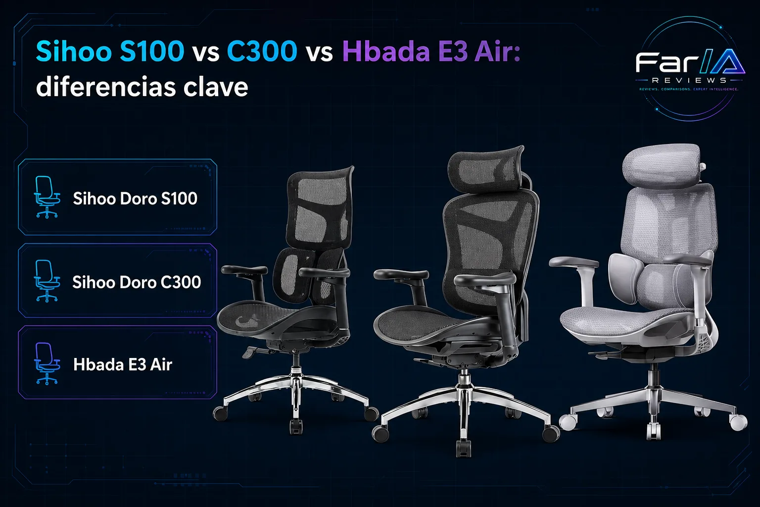 Sihoo S100 vs C300 vs Hbada E3 Air: precio y cuál comprar: producto exacto, especificaciones y claves de compra