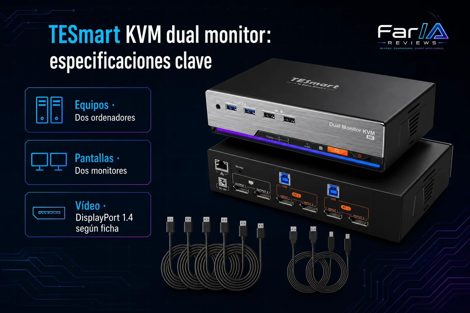 TESmart KVM dual monitor review: precio y dónde comprar: producto exacto, especificaciones y claves de compra