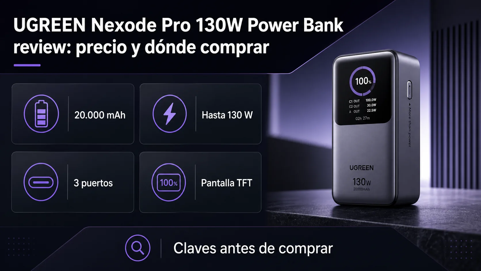 UGREEN Nexode Pro 130W Power Bank review: precio y dónde comprar: infografía Image 2.0 con especificaciones y claves de compra