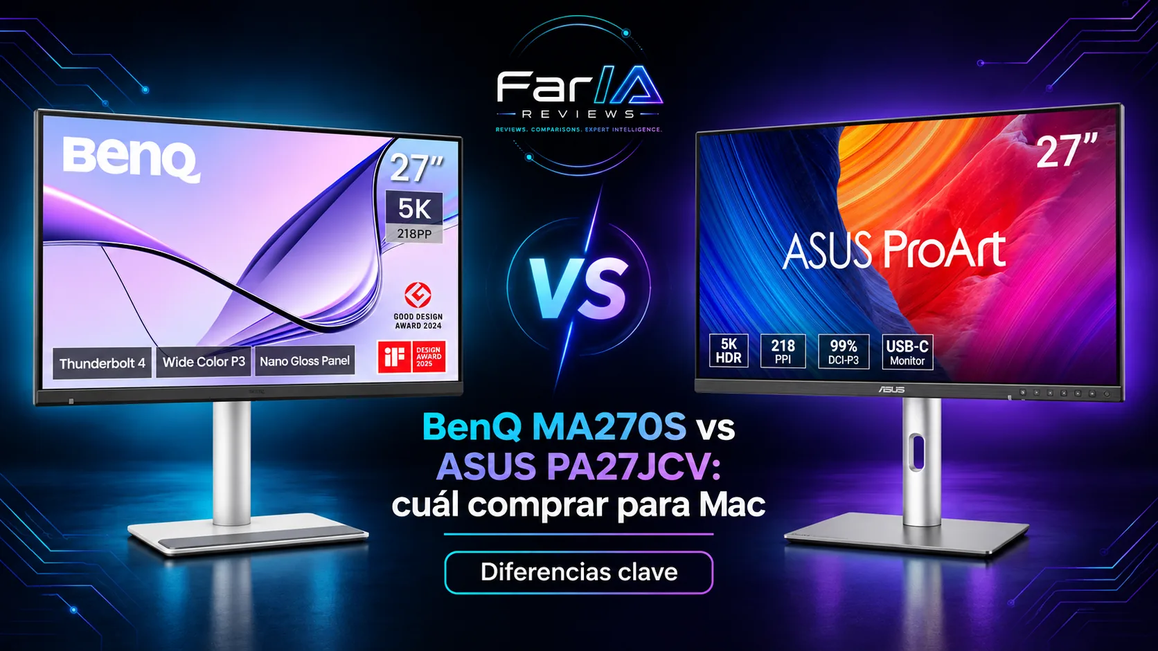 BenQ MA270S vs ASUS PA27JCV: precio y cuál comprar para Mac BenQ MA270S vs ASUS PA27JCV: precio y cuál comprar para Mac: infografía Image 2.0 con especificaciones y claves de compra