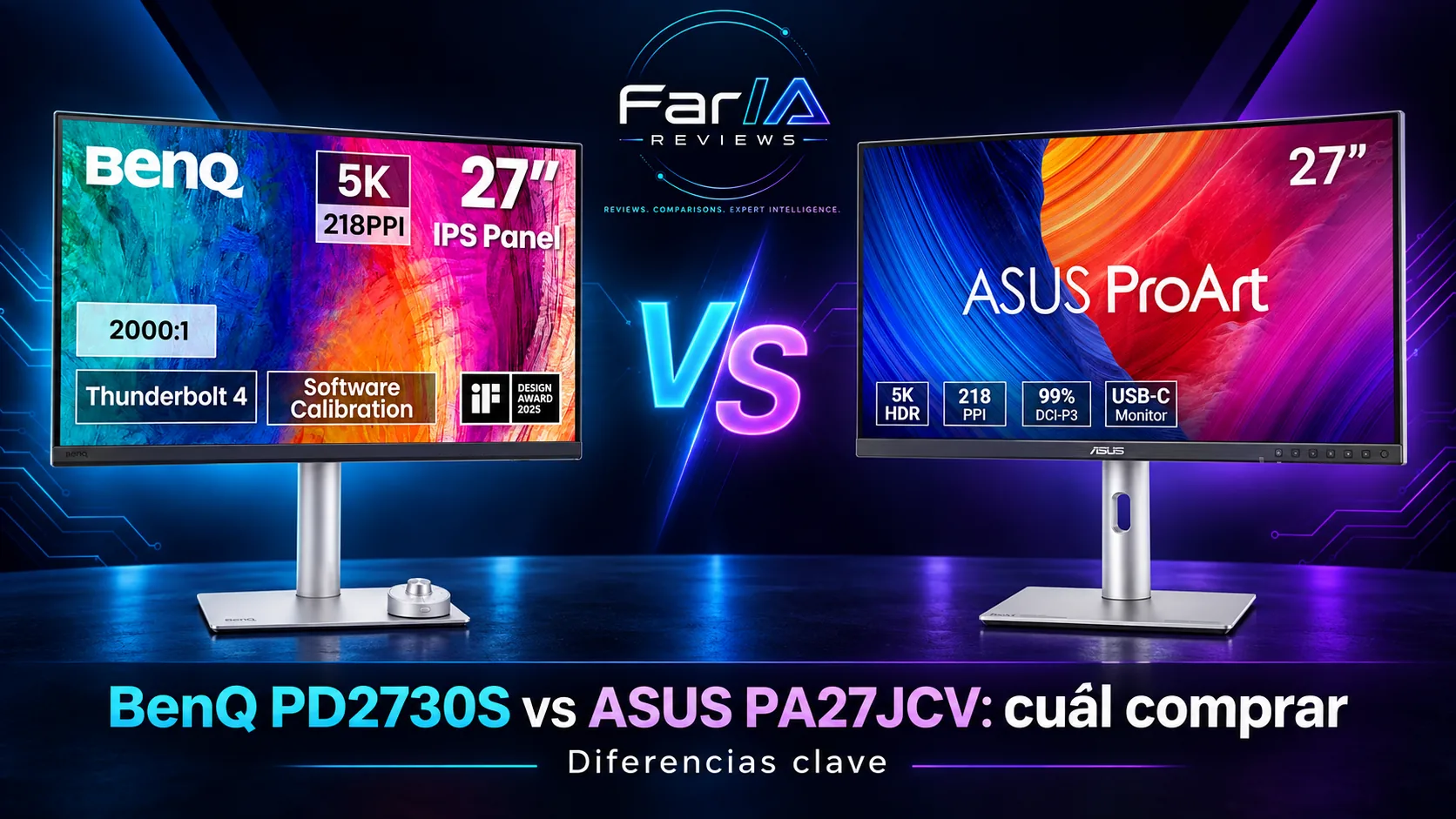 BenQ PD2730S vs ASUS PA27JCV: precio y cuál comprar BenQ PD2730S vs ASUS PA27JCV: precio y cuál comprar: infografía Image 2.0 con especificaciones y claves de compra