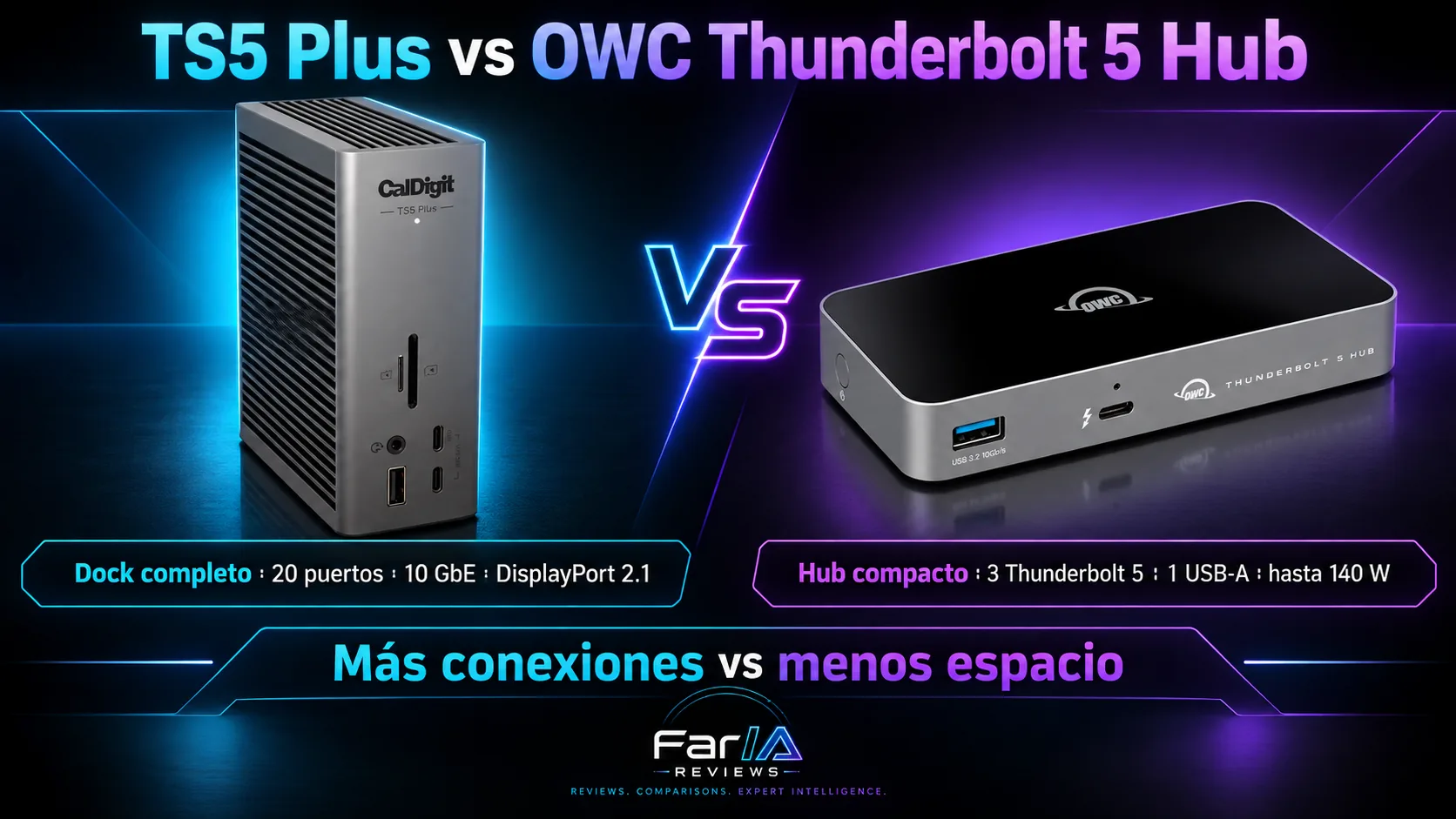 CalDigit TS5 Plus vs OWC Thunderbolt 5 Hub: cuál comprar: comparativa visual y claves de compra