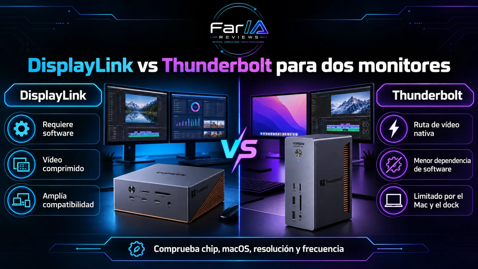 DisplayLink vs Thunderbolt para dos monitores en Mac: cuál elegir: comparativa visual y claves de compra