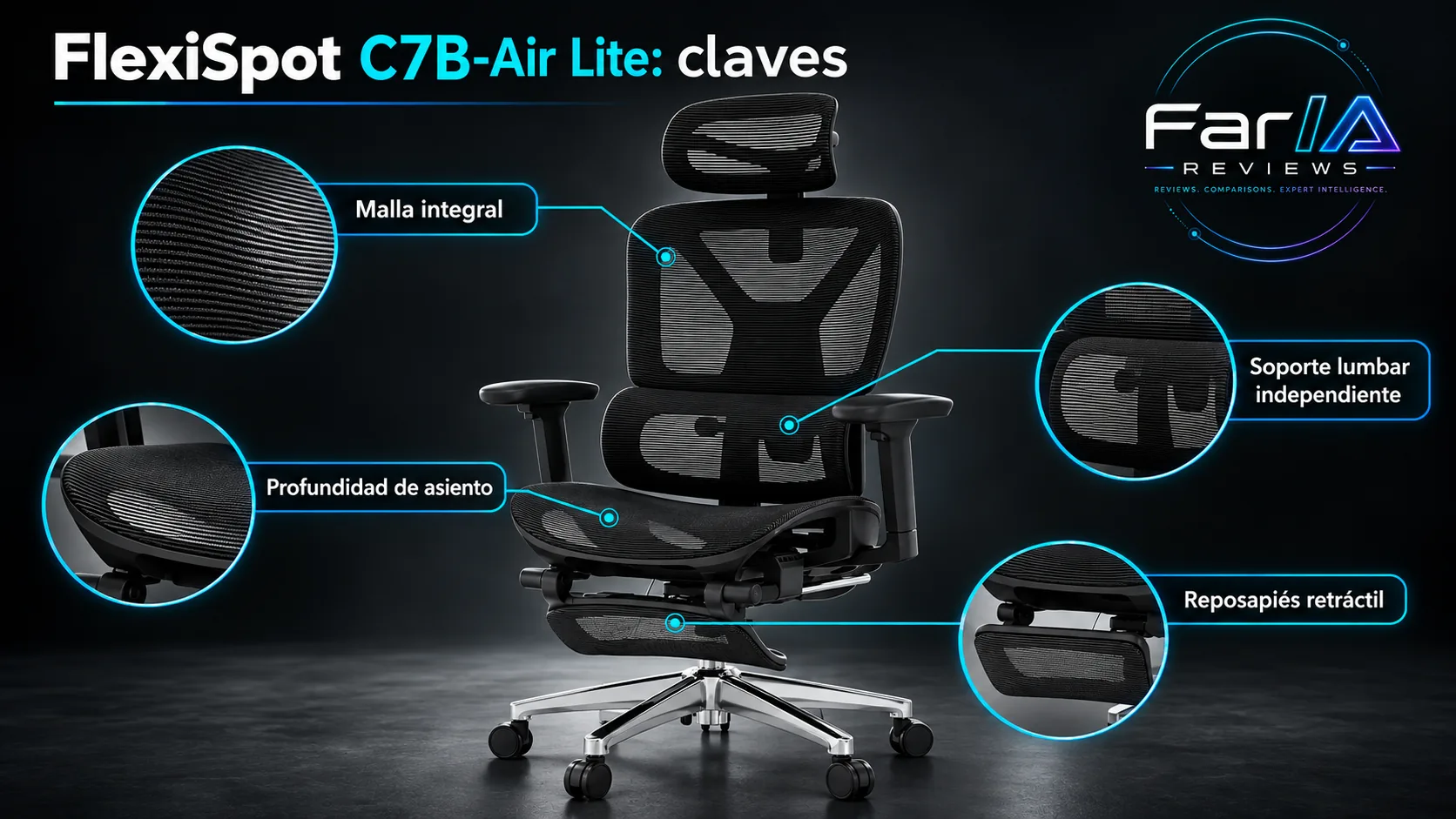 FlexiSpot C7B-Air Lite review: precio, malla y reposapiés FlexiSpot C7B-Air Lite review: precio, malla y reposapiés: infografía Image 2.0 con especificaciones y claves de compra