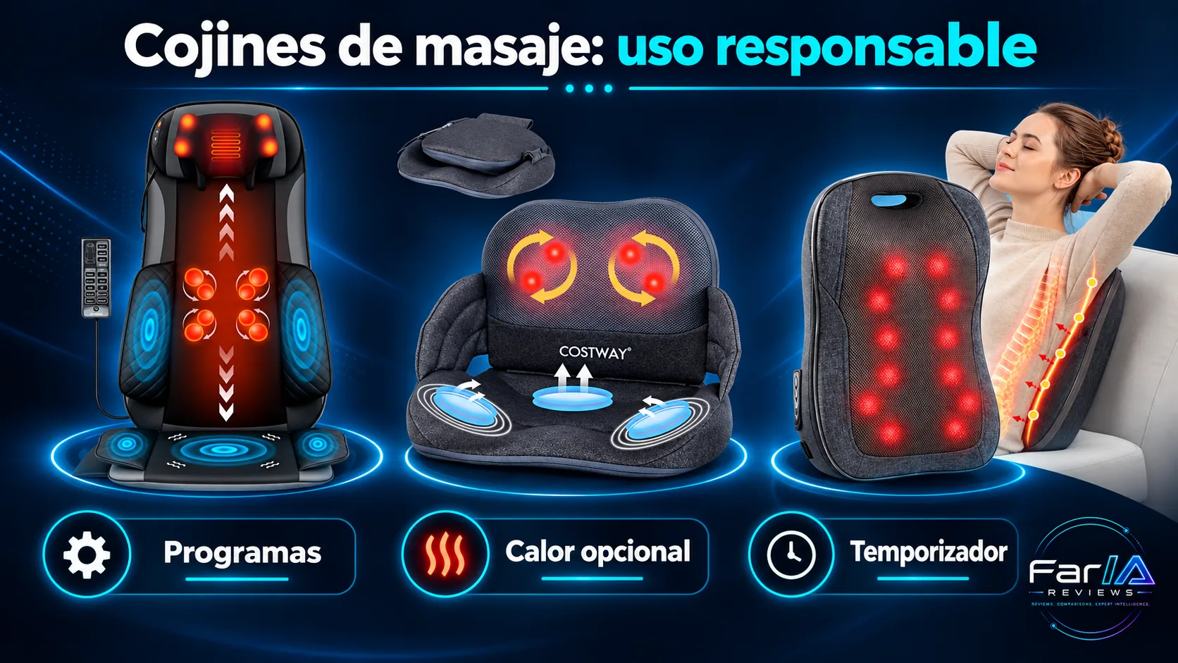 Mejores cojines de masaje para silla de oficina: funciones y cuál comprar Mejores cojines de masaje para silla de oficina: funciones y cuál comprar: infografía Image 2.0 con especificaciones y claves de compra