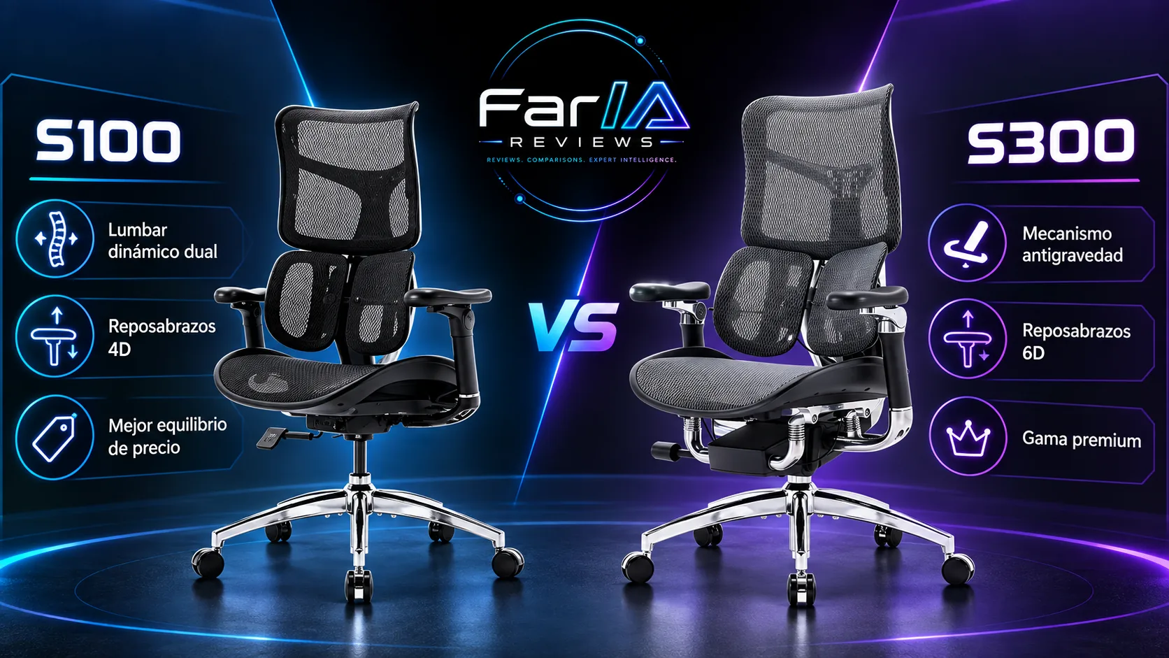 SIHOO S100 vs S300: diferencias, precio y qué silla comprar: infografía Image 2.0 con especificaciones y claves de compra
