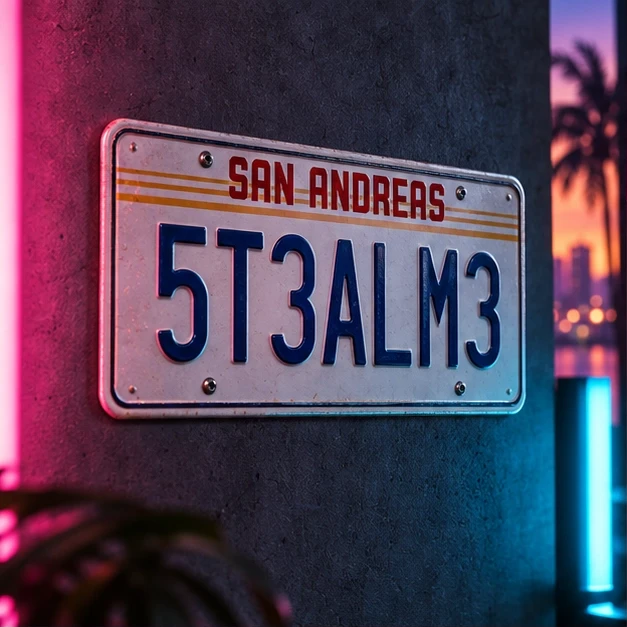 San Andreas · Matrícula 5T3ALM3 en el setup