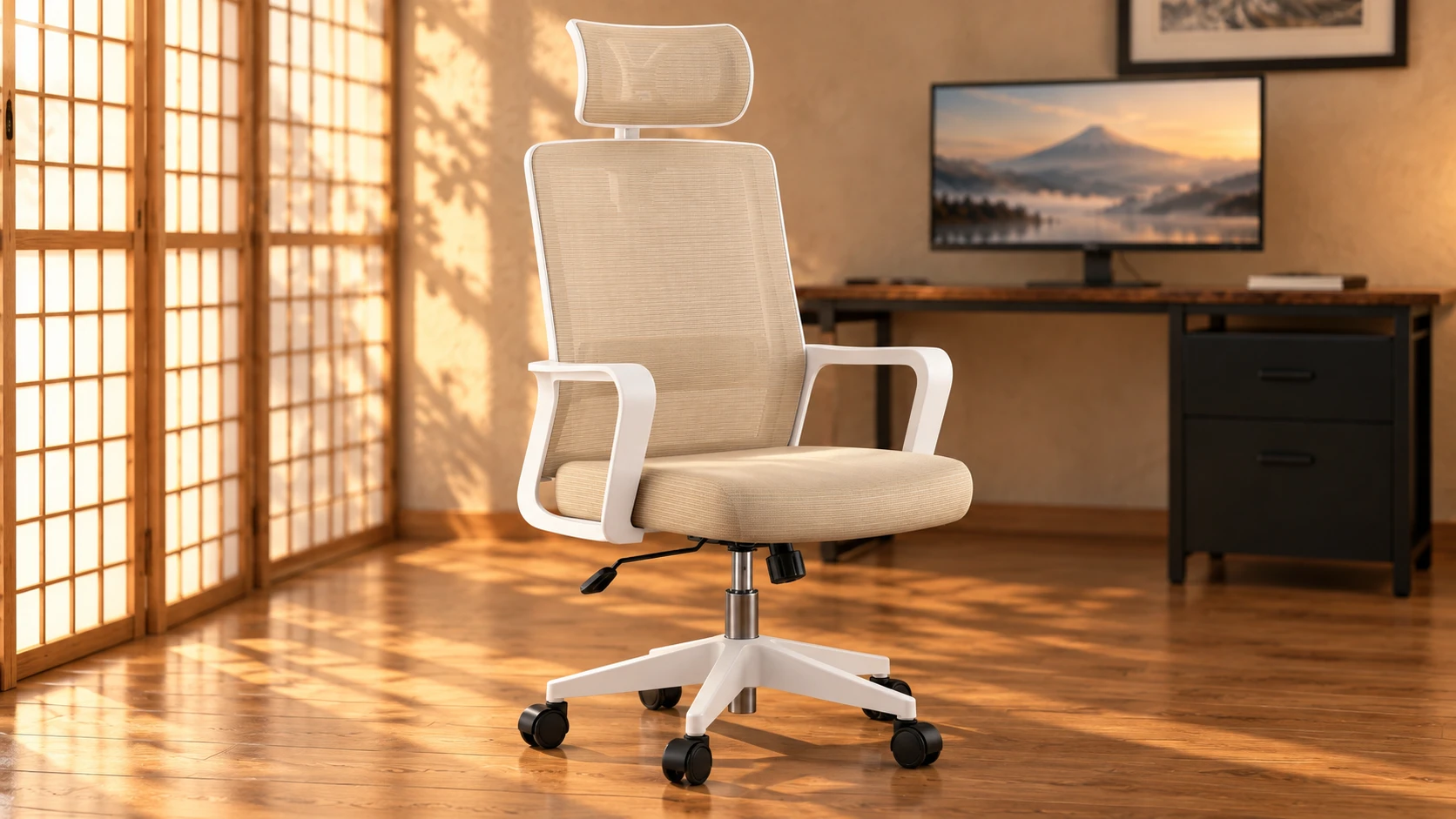 JUPPLIES · Silla ergonómica beige en el setup