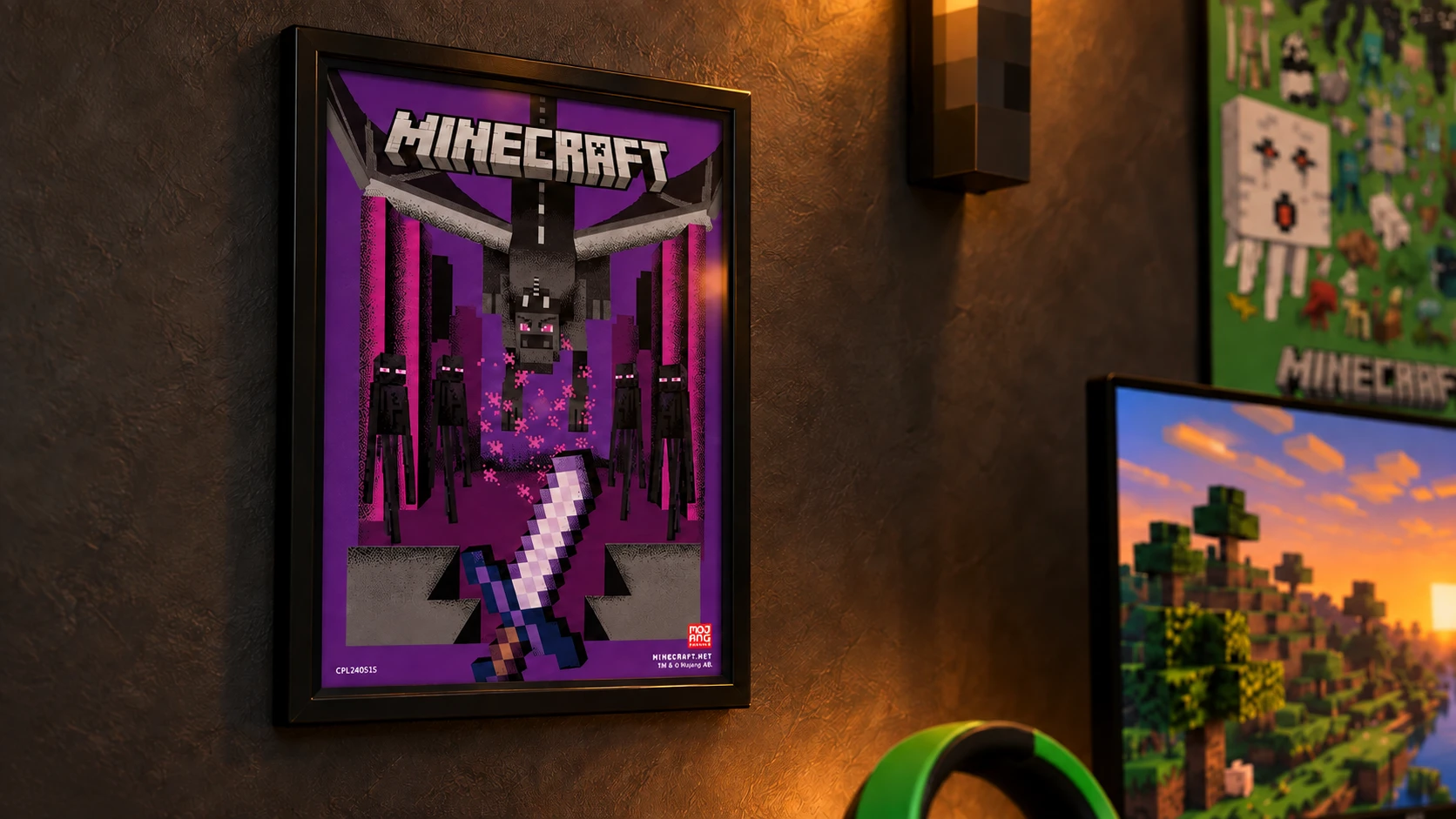 Minecraft · Póster lenticular Ender Dragon en el setup